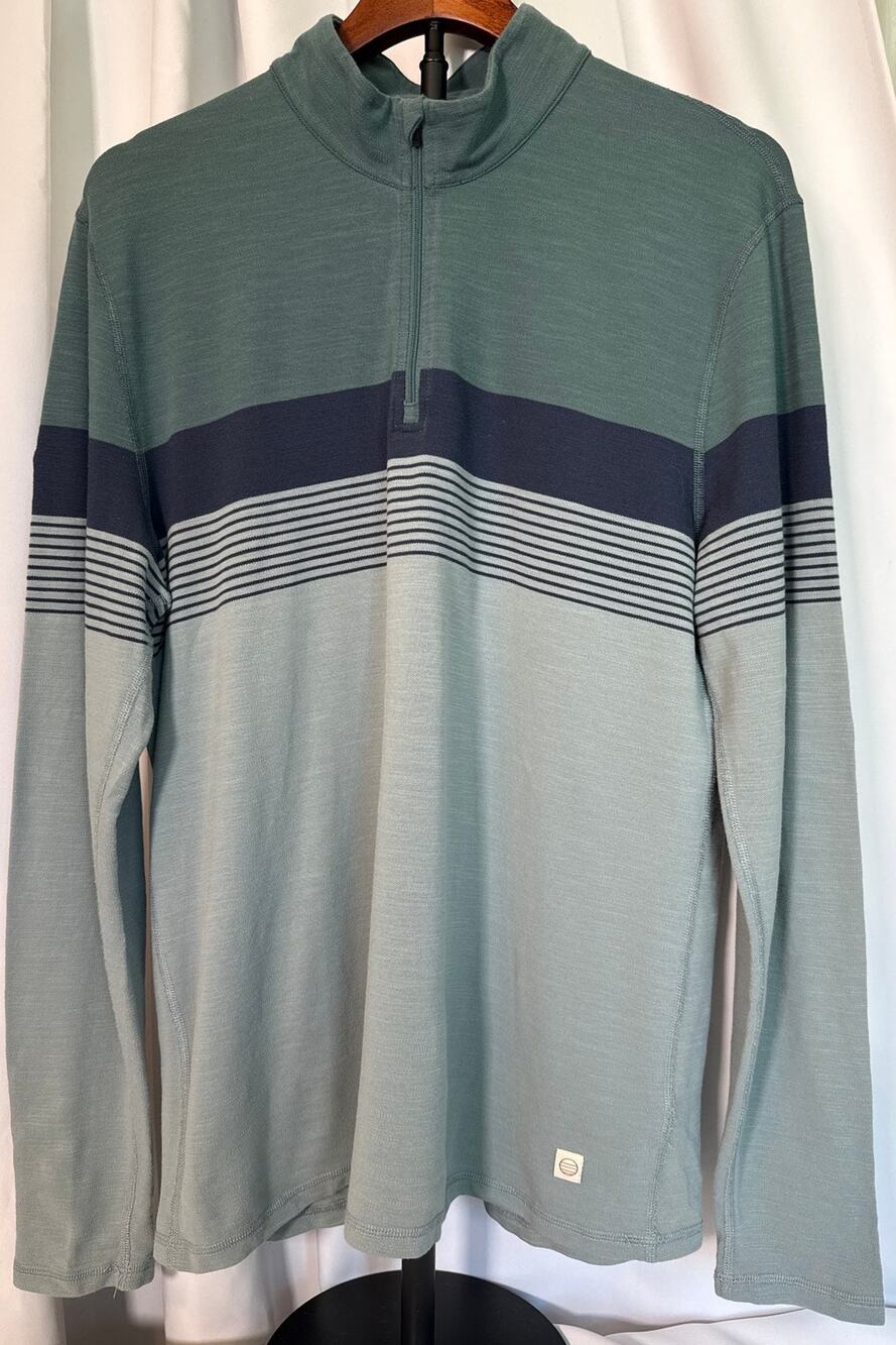 Marine Layer Air Quarter Zip Pullover Men M Green Coastal Golf Organic Cotton